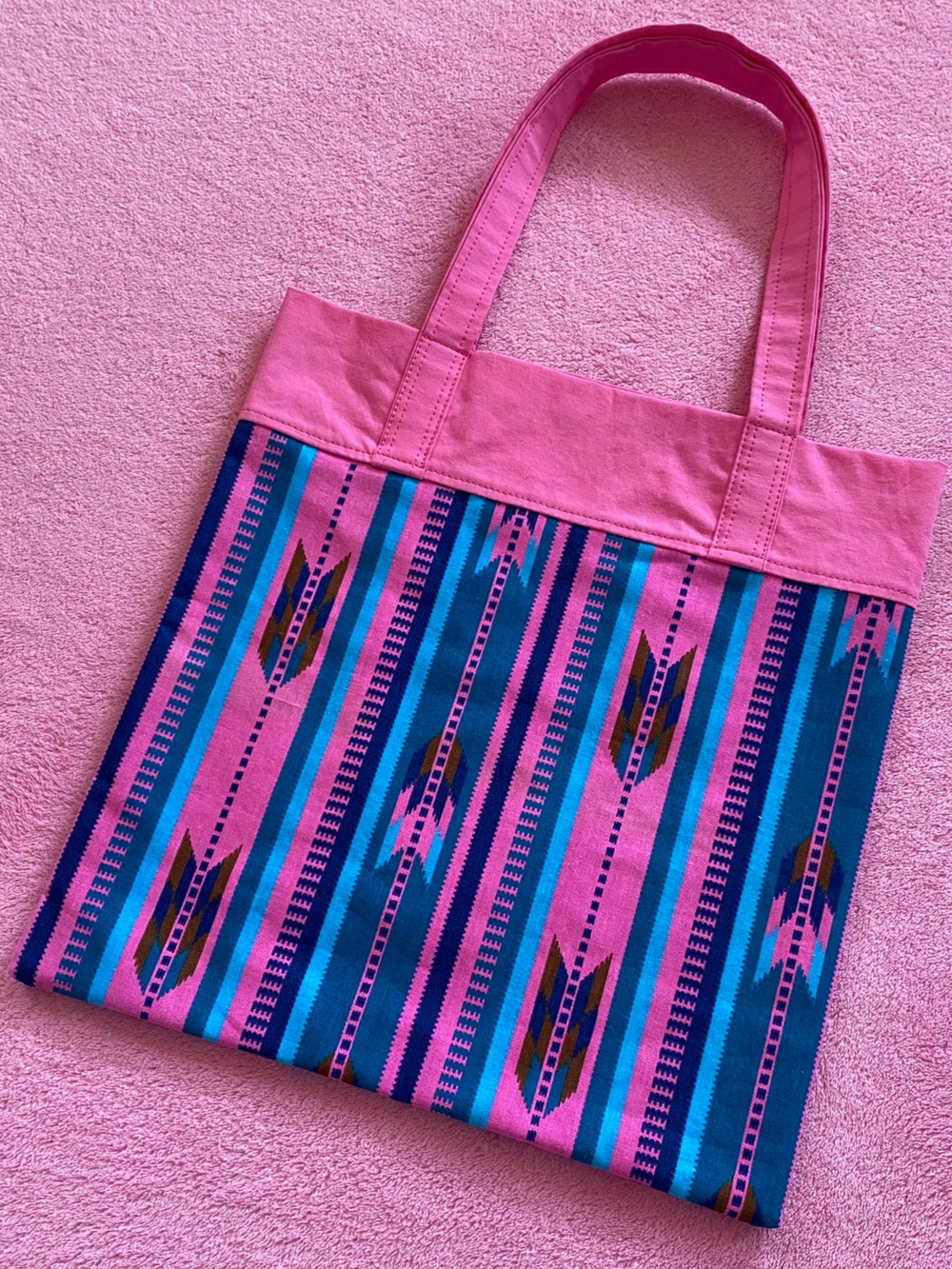 Southwestern Print Tote Bag Pink Teal Boho Western Purse